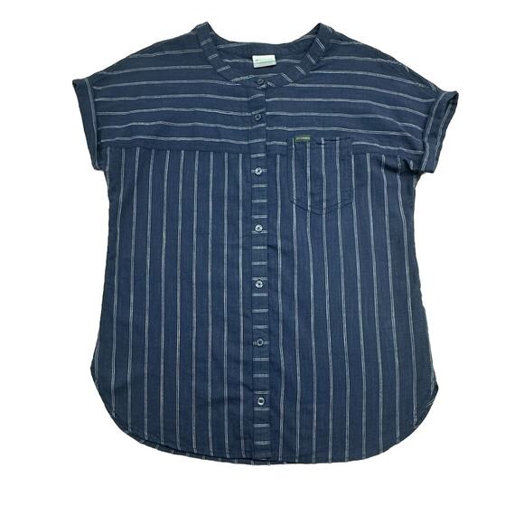Columbia Tops - Columbia Womens Size M Blouse Navy Pinstripe Loose Cotton 100%